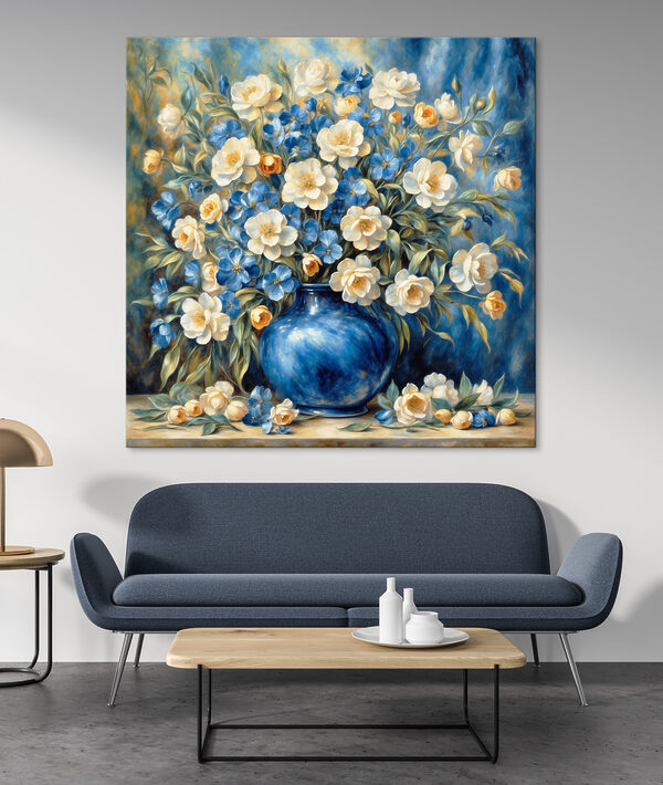 Quadri Un dipinto raffigurante dei fiori in un vaso blu (COD: s37435) Quadri Quadri Un dipinto raffigurante dei fiori in un vaso blu (COD: s37435)