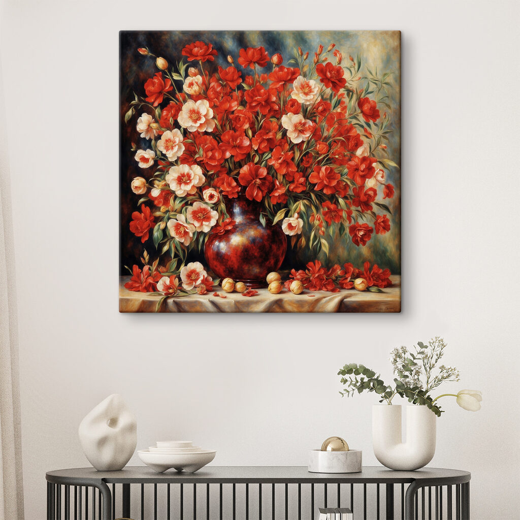 A painting of flowers in a vase