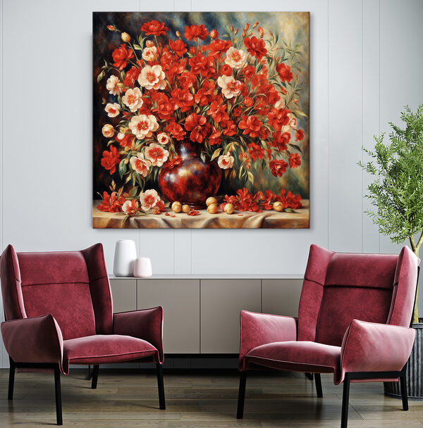 A painting of flowers in a vase