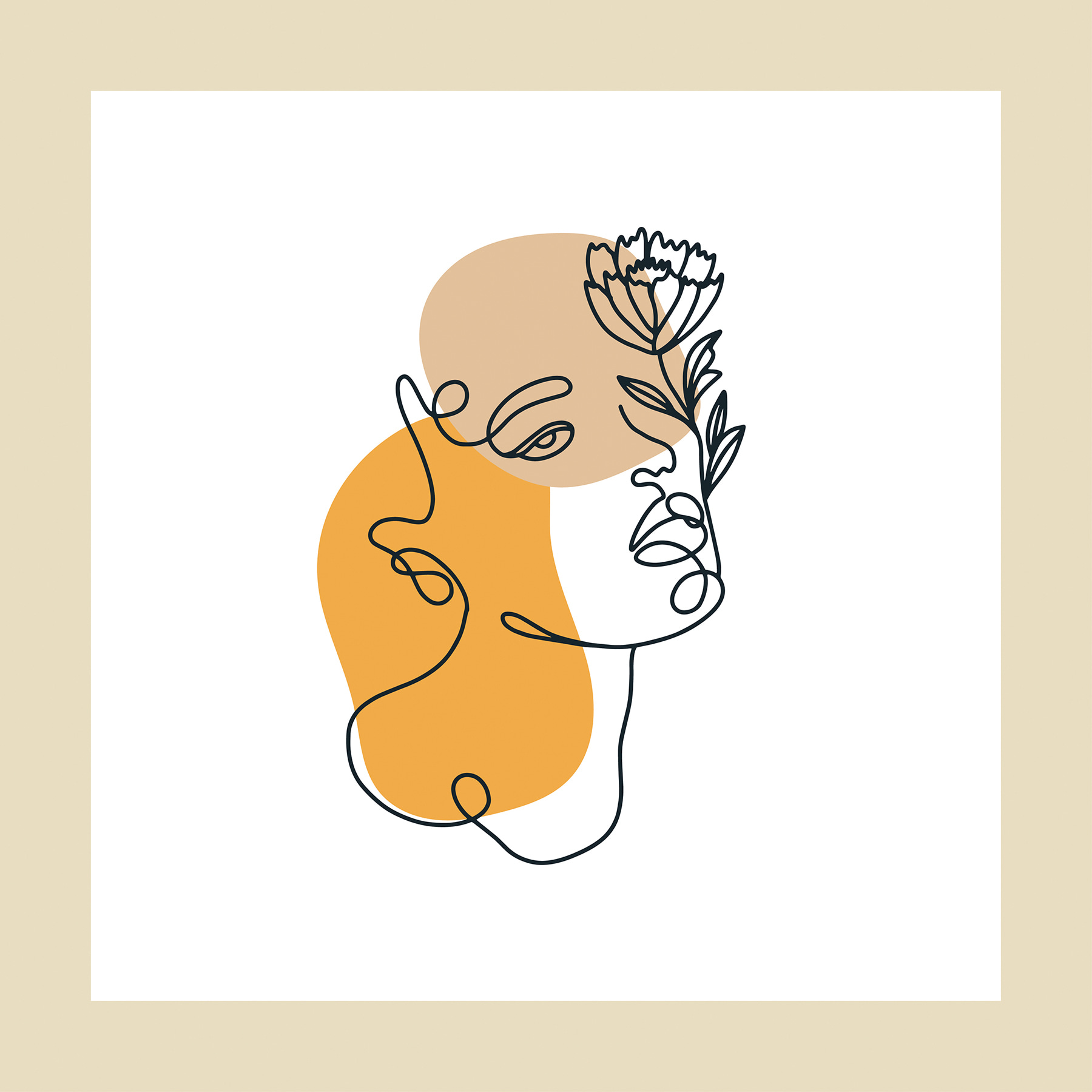 A drawing of a woman's face with a flower