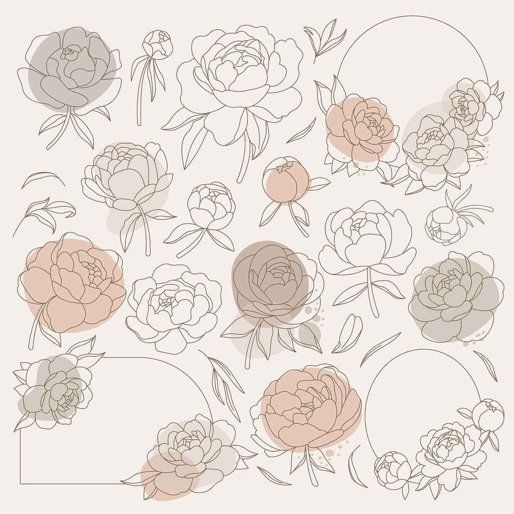 A group of flowers drawn on a white background
