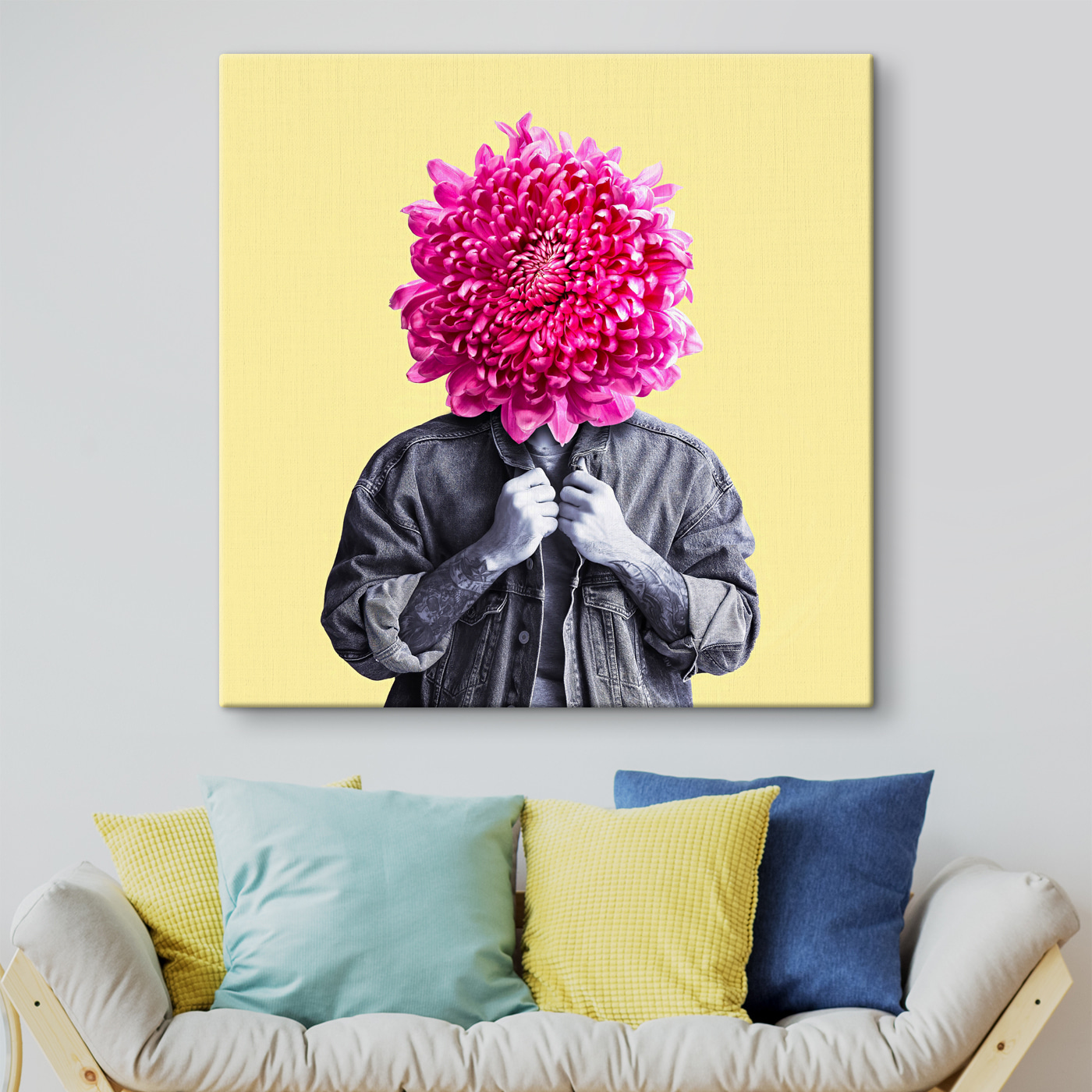 A person with a flower head