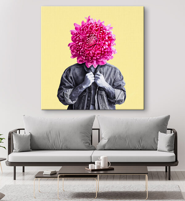 A person with a flower head