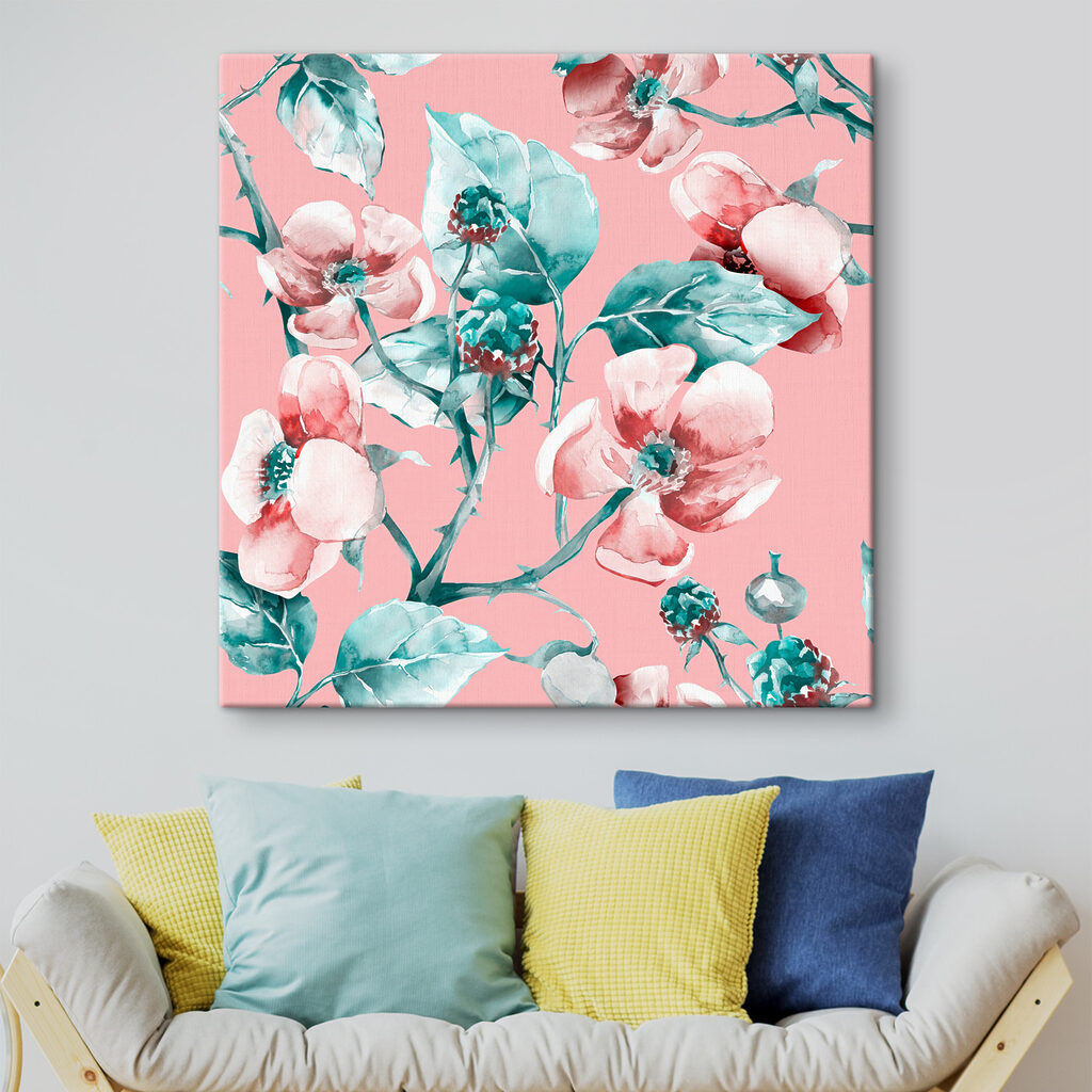 A watercolor painting of flowers and leaves A watercolor painting of flowers and leaves