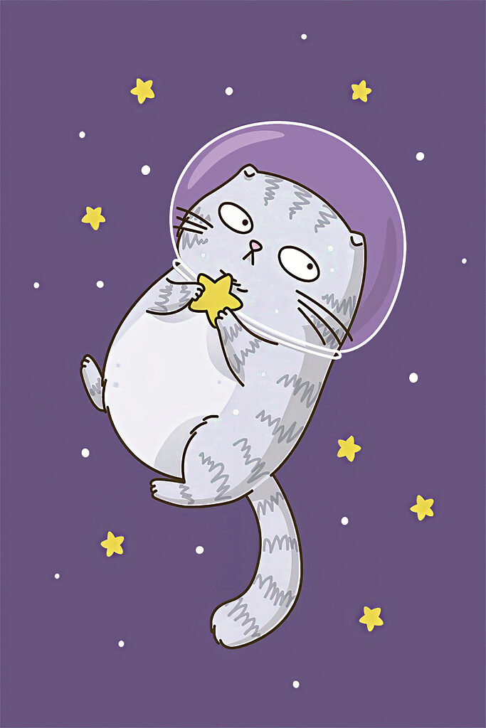 A cartoon of a cat in space