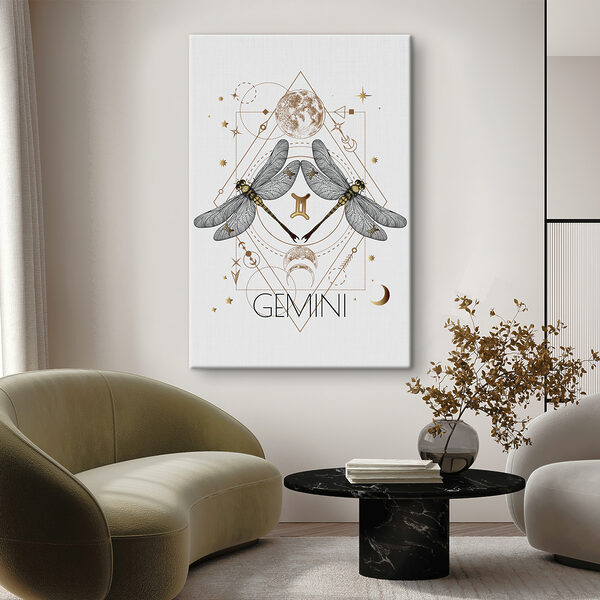 A dragonfly with a moon and stars