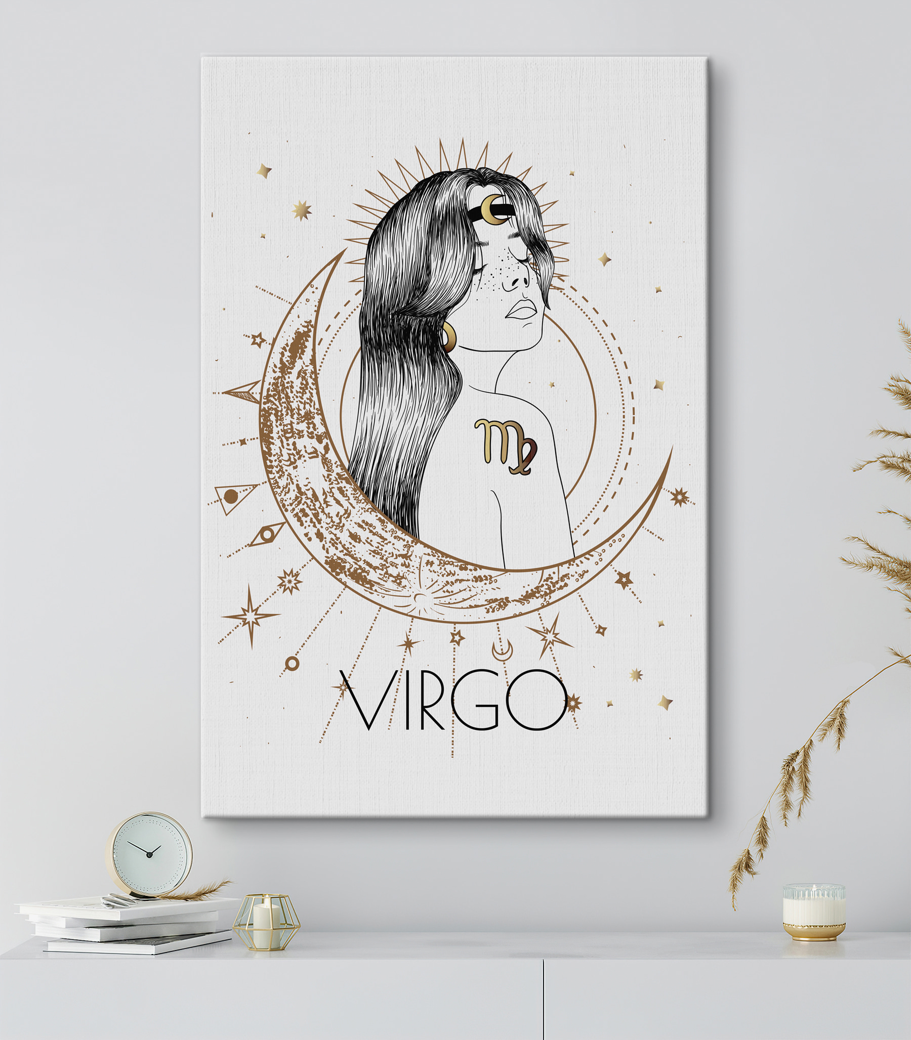 A drawing of a woman with a moon and stars A drawing of a woman with a moon and stars