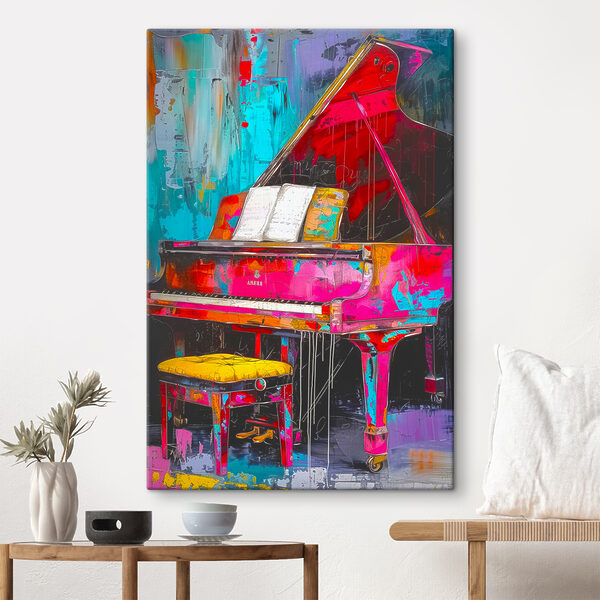 Quadri Quadri Un pianoforte rosa con uno sgabello (COD: s37458)