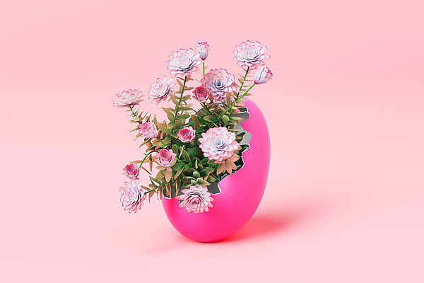 A pink egg with flowers inside