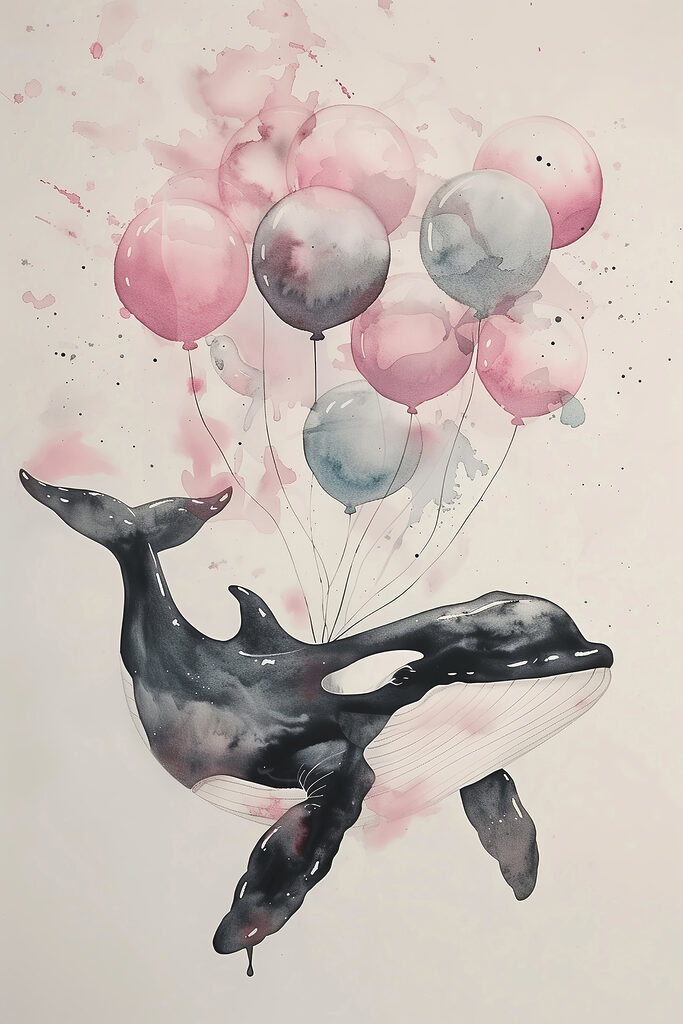 A whale with balloons on it A whale with balloons on it