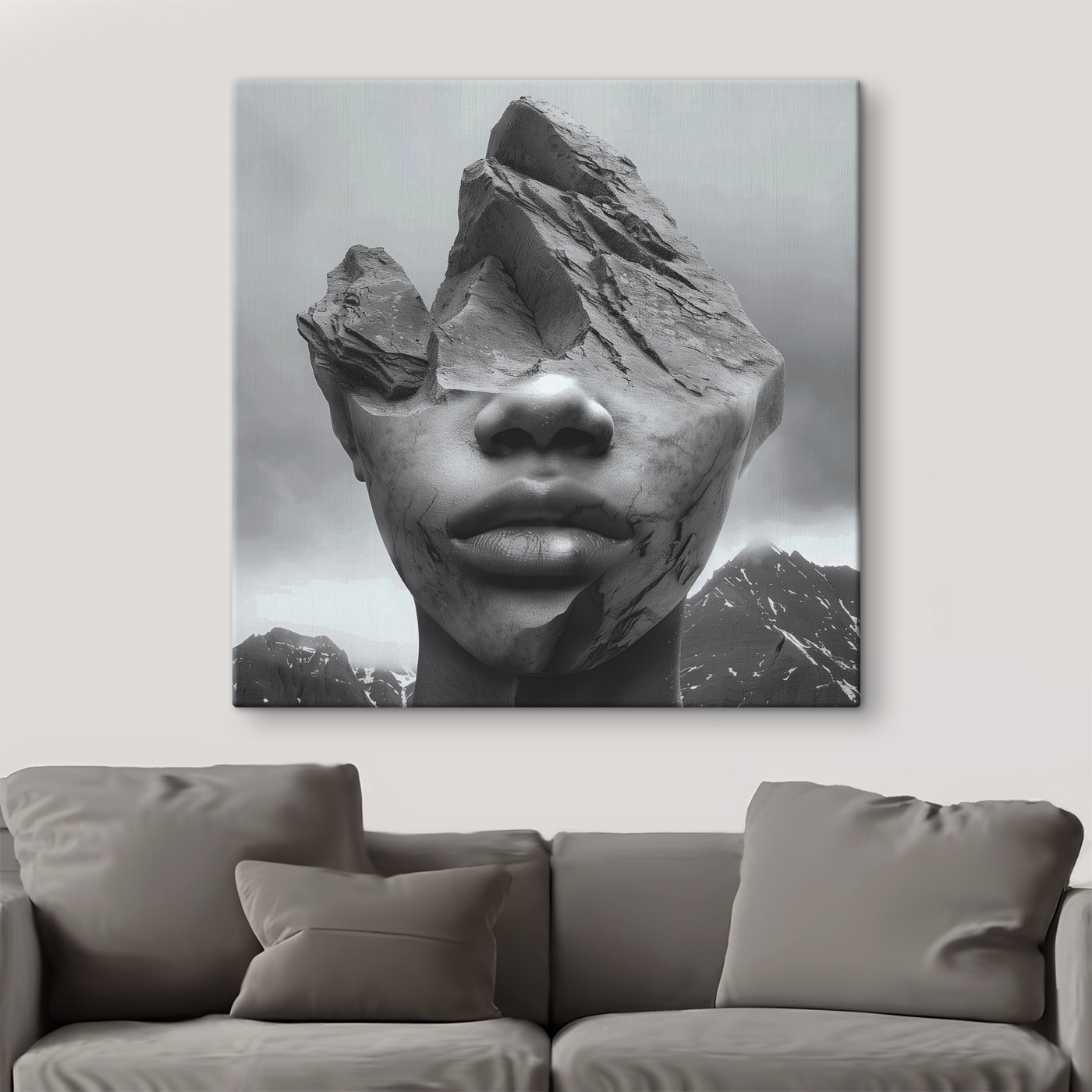A face of a person with a rock face