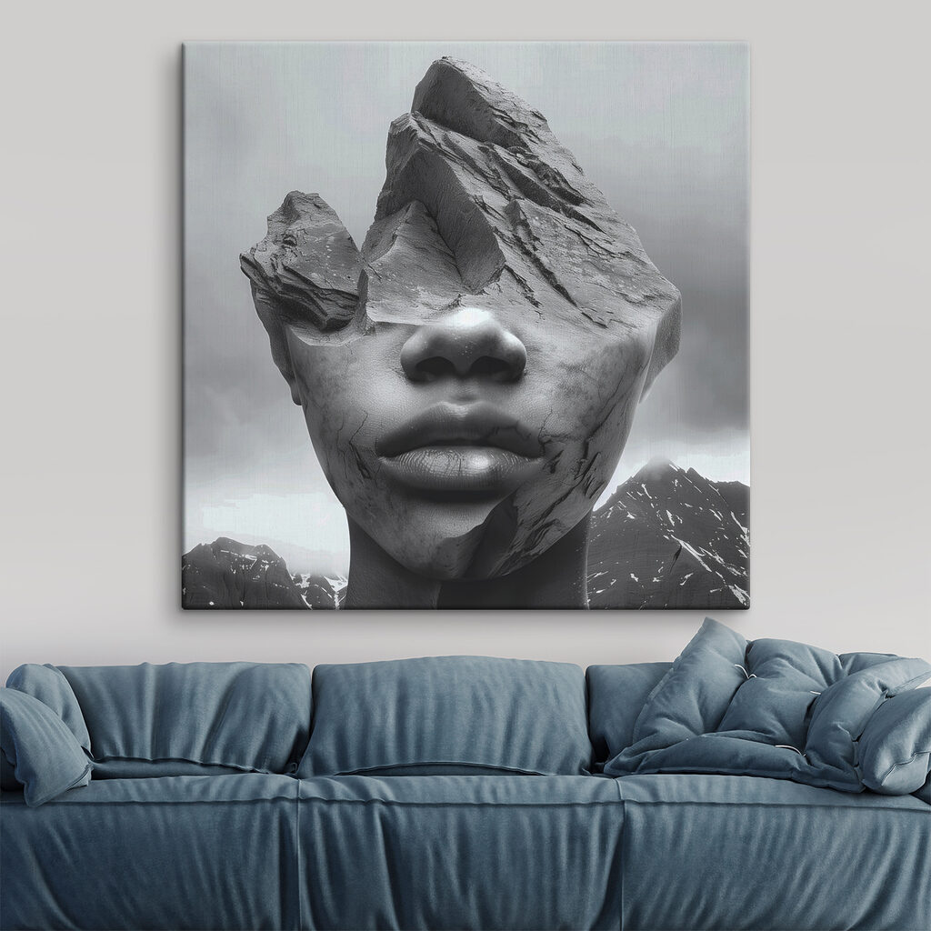 A face of a person with a rock face