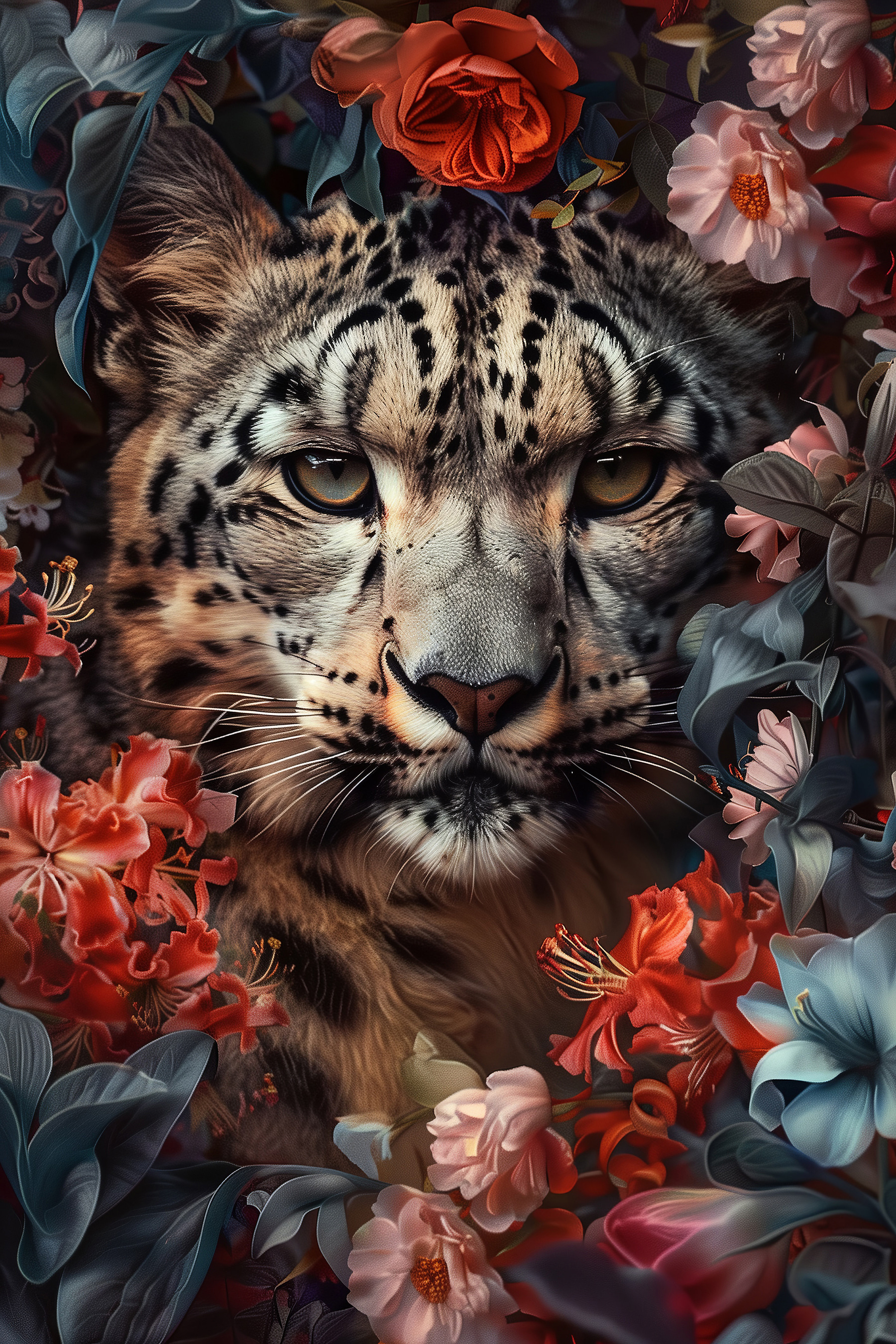 A leopard in a garden of flowers A leopard in a garden of flowers