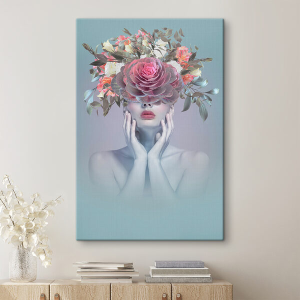 A woman with flowers on her head