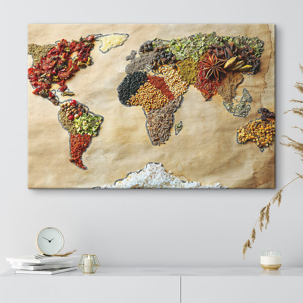 Quadri Quadri Una mappa del mondo realizzata con diverse spezie (COD: s37486)