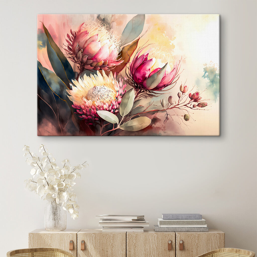 A painting of flowers and leaves