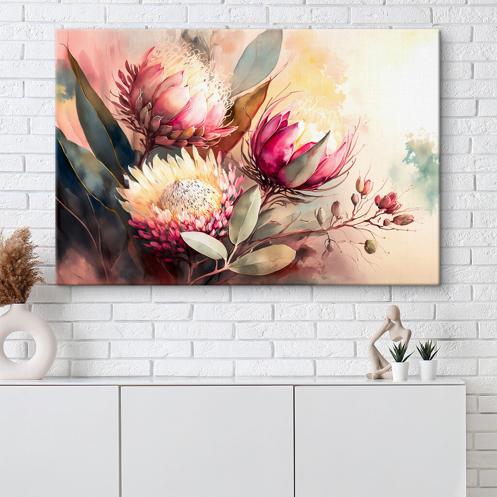 A painting of flowers and leaves