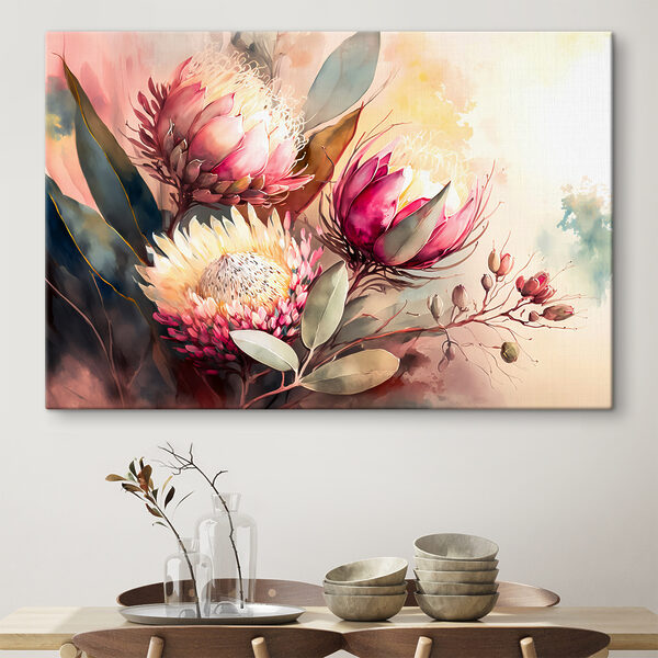 A painting of flowers and leaves