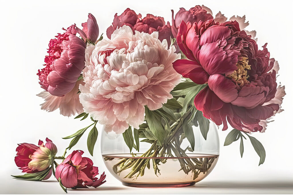 A vase of pink and white flowers
