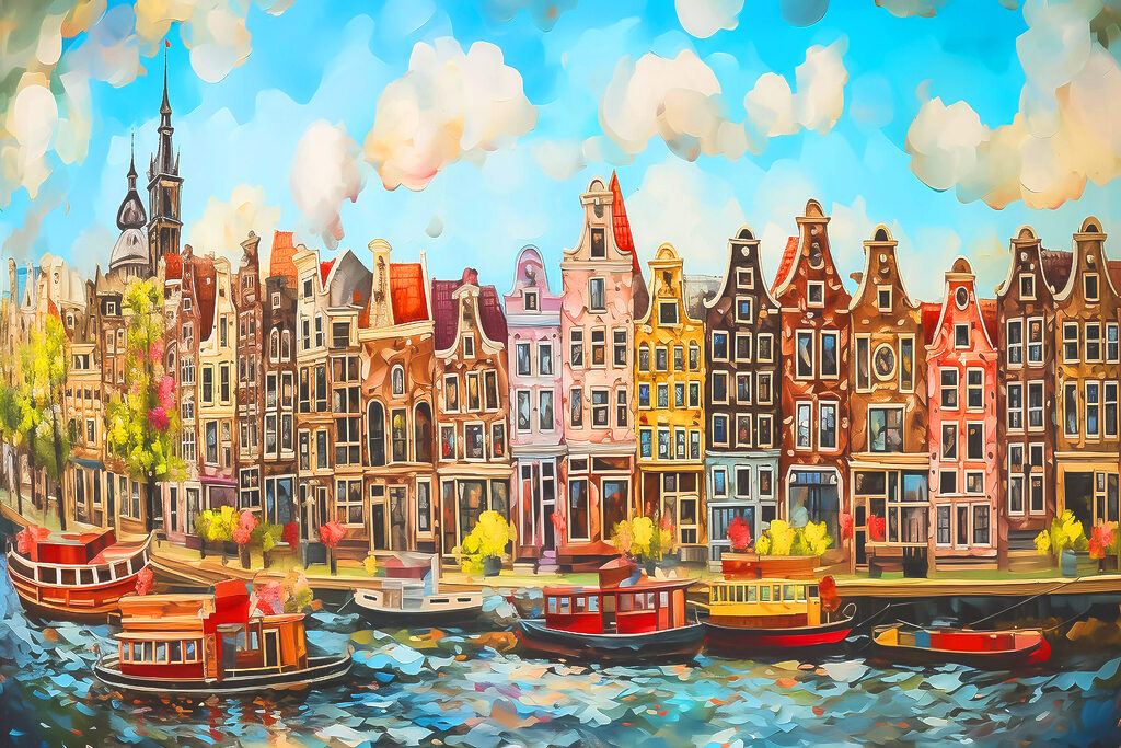 A watercolor painting of a city A watercolor painting of a city