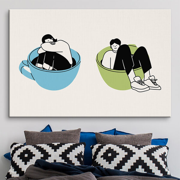 A man and woman sitting in a bowl