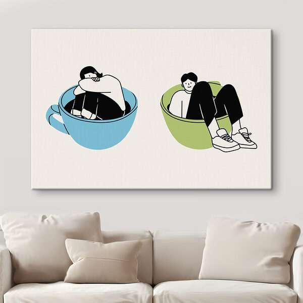 A man and woman sitting in a bowl