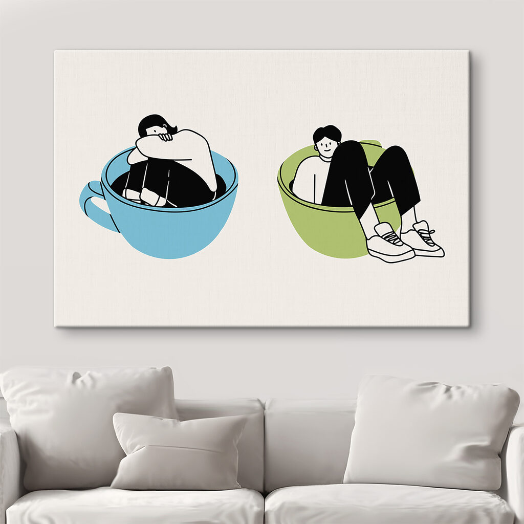 A man and woman sitting in a bowl