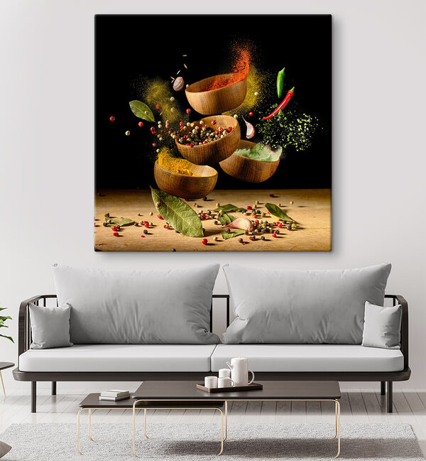 A group of bowls with spices and herbs