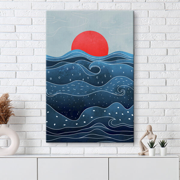 Quadri Un mare increspato e un sole rosso