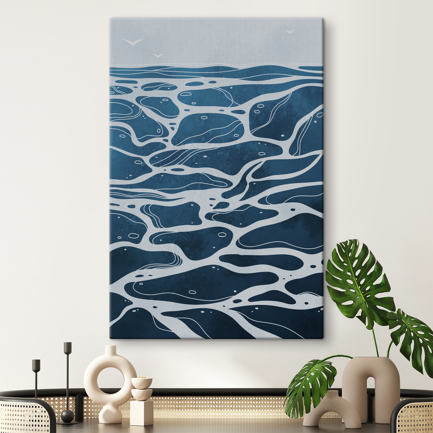A blue and white water surface