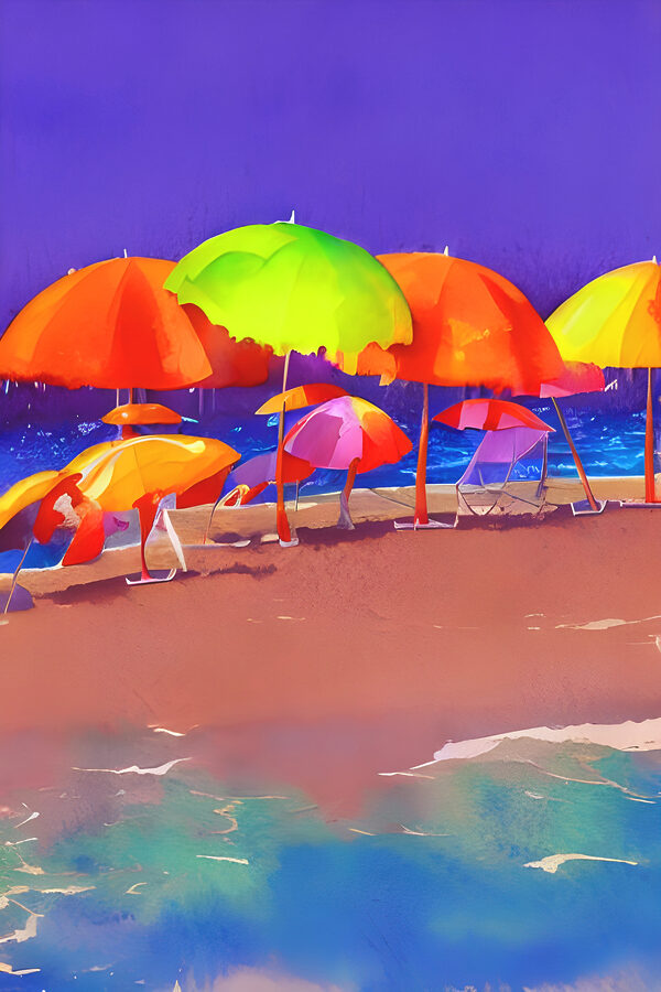 A group of colorful umbrellas on a beach