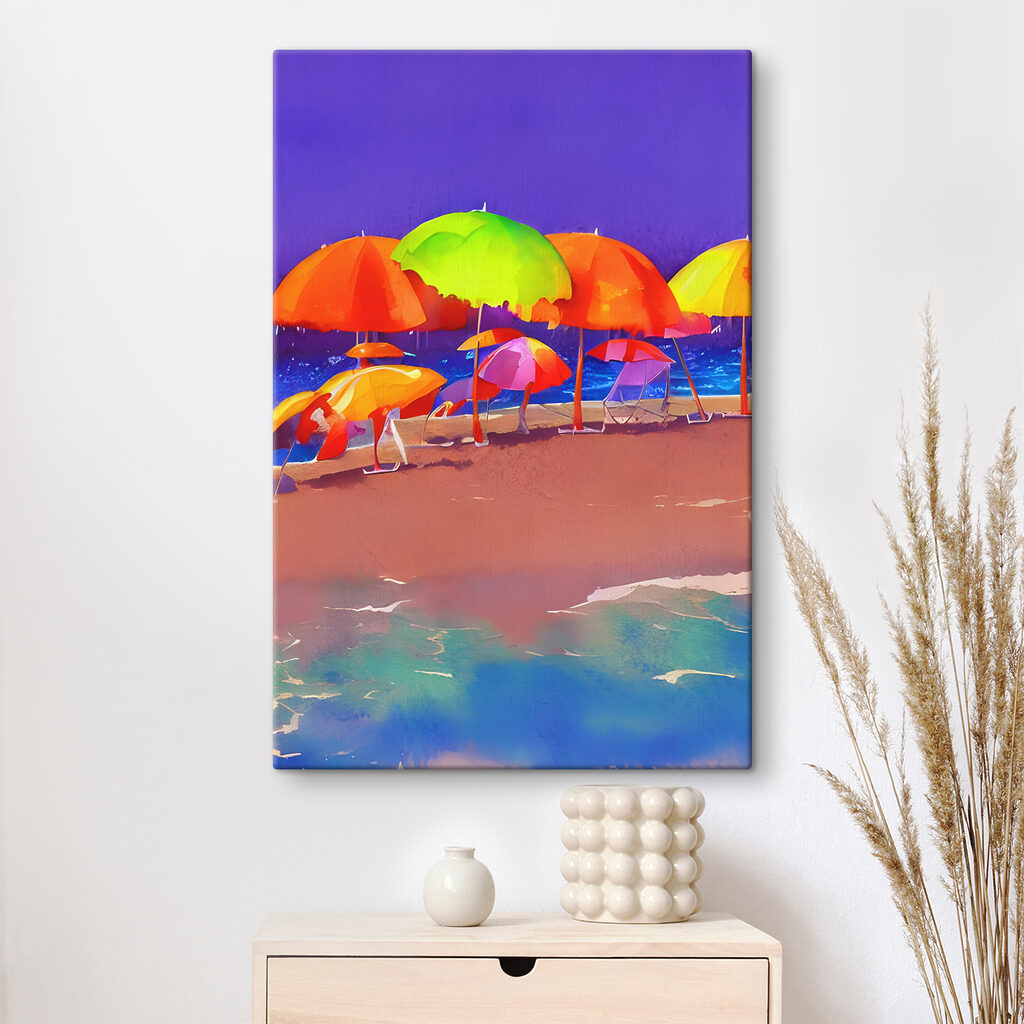 A group of colorful umbrellas on a beach