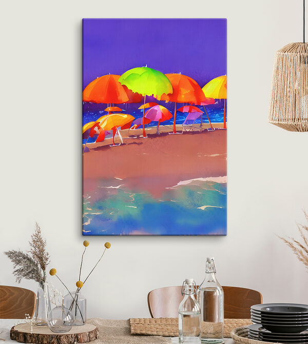 A group of colorful umbrellas on a beach