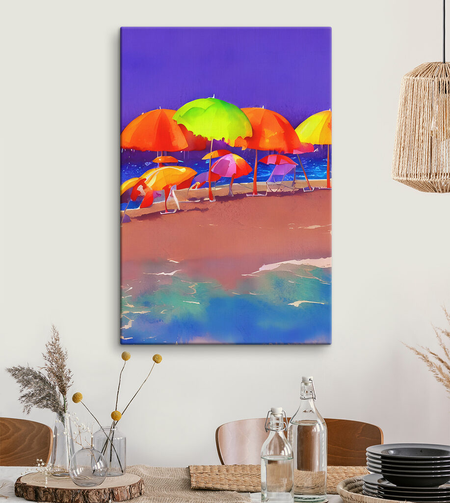 A group of colorful umbrellas on a beach