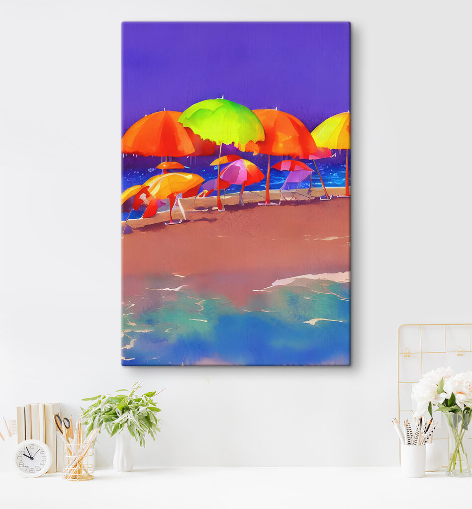 A group of colorful umbrellas on a beach