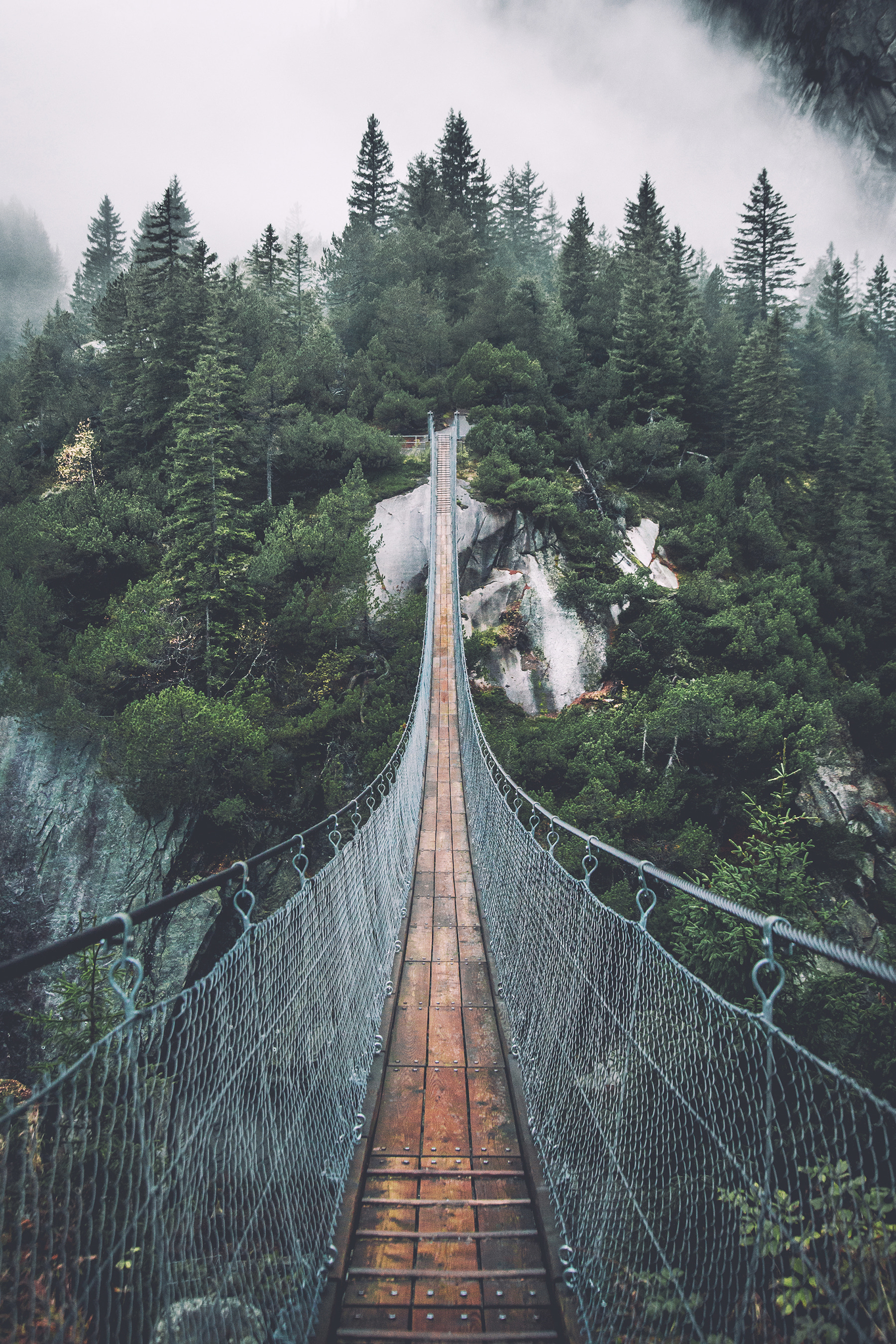 A suspension bridge over a cliff A suspension bridge over a cliff