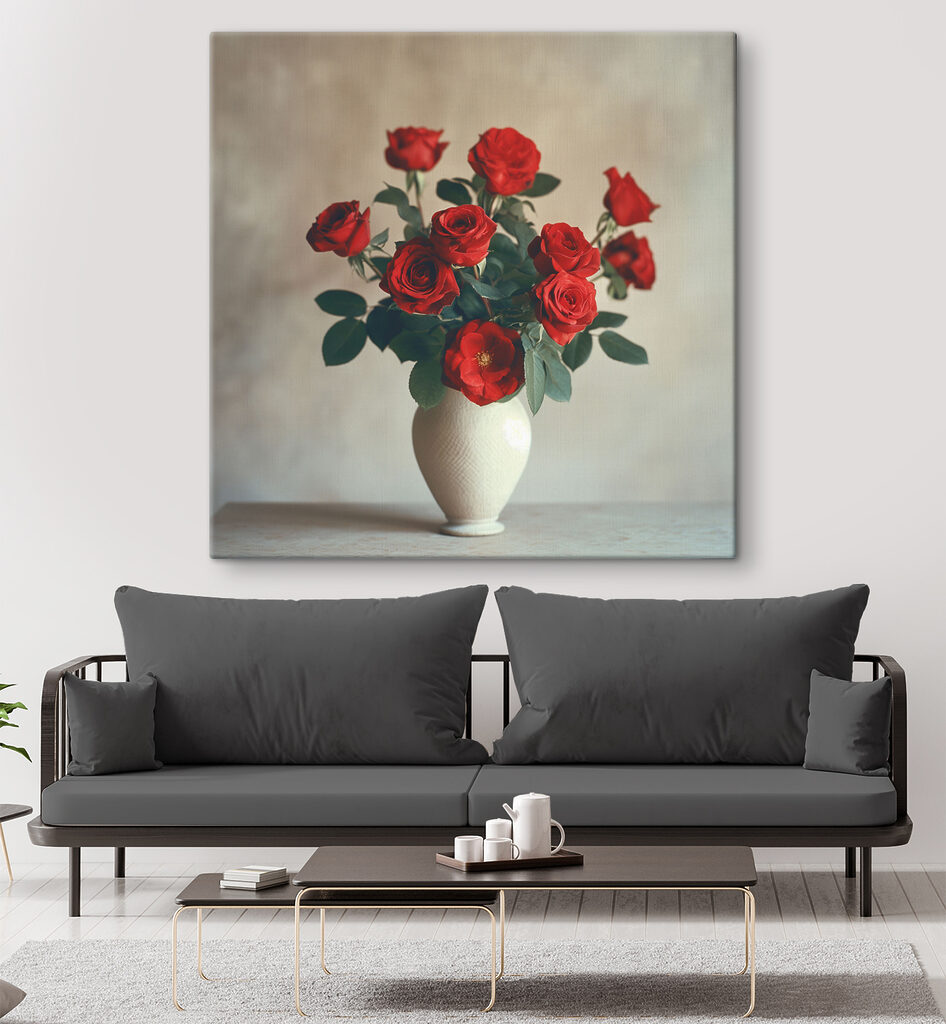 A vase with red roses