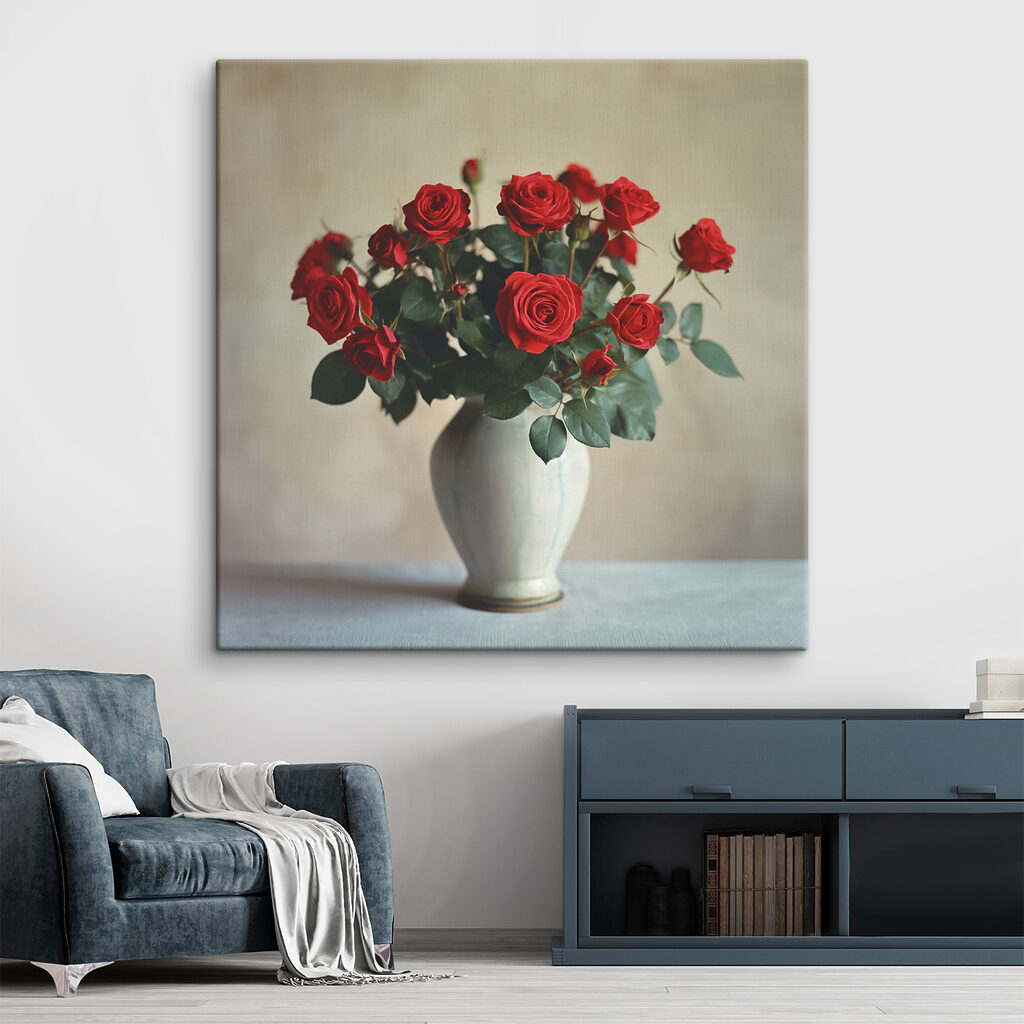 A vase with red roses