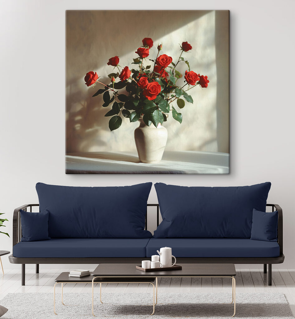 A vase with red roses