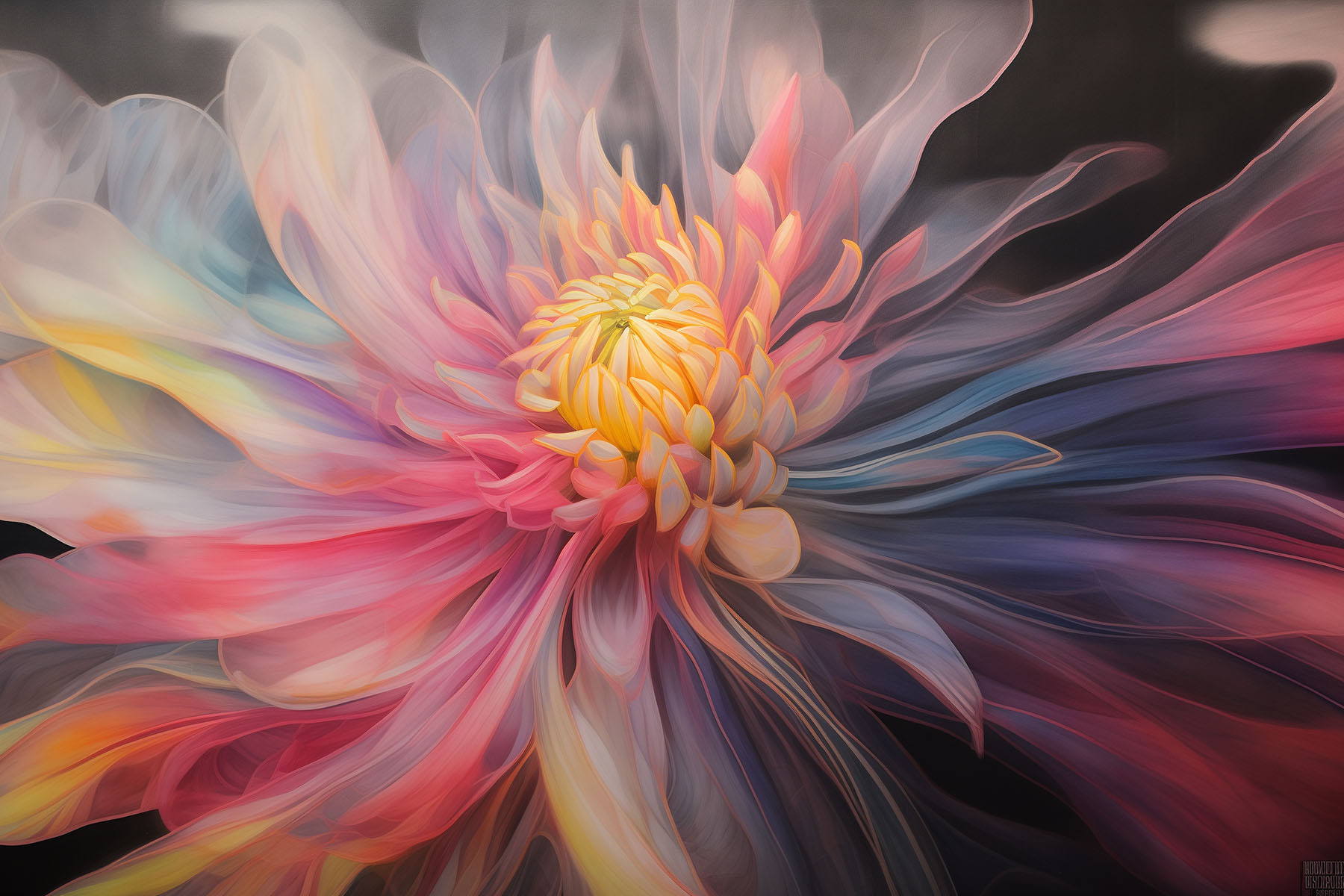 A colorful flower with a yellow center