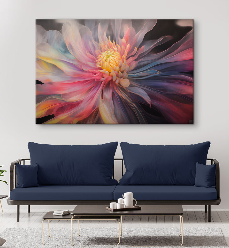 A colorful flower with a yellow center