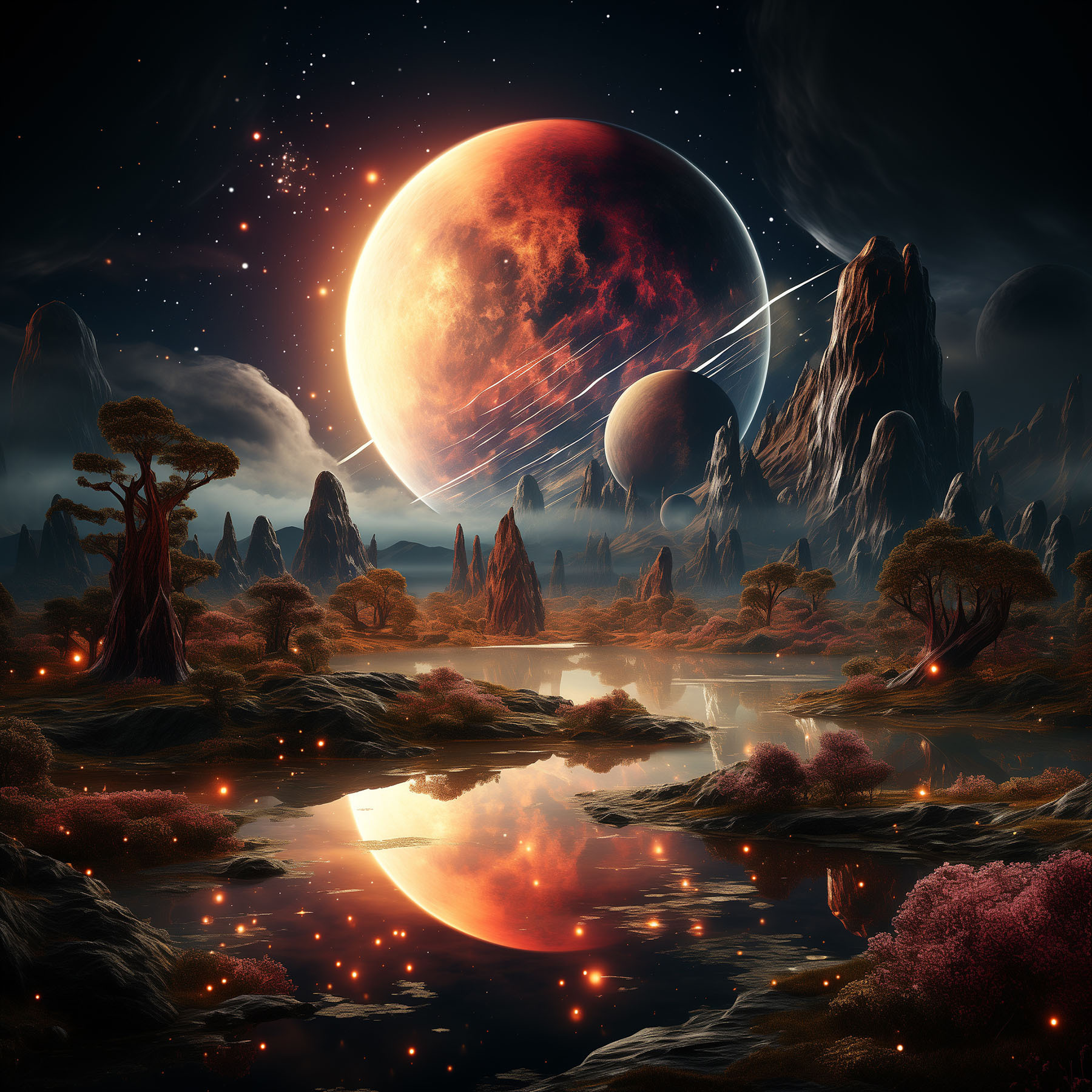 A landscape with a river and a moon A landscape with a river and a moon