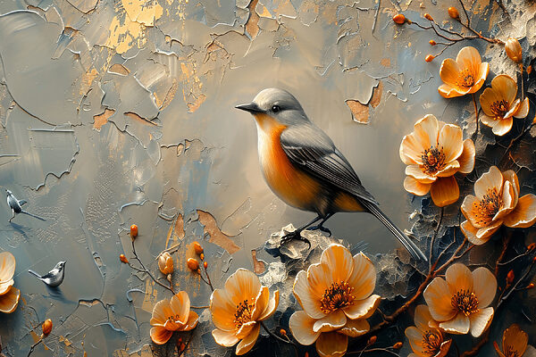 A bird on a branch with flowers