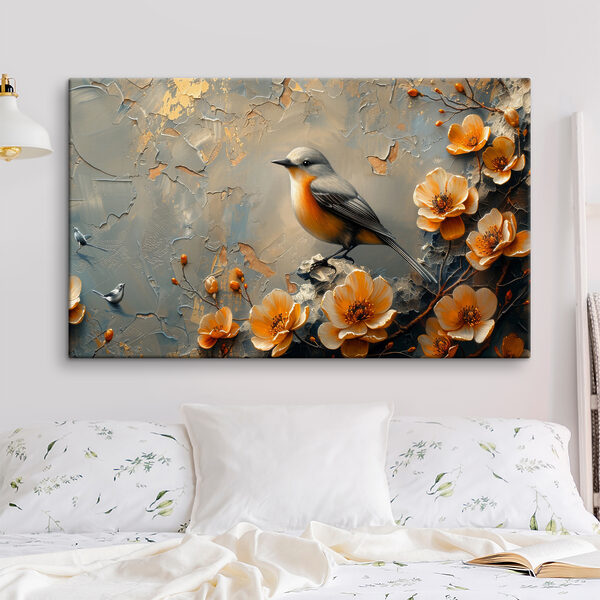 A bird on a branch with flowers