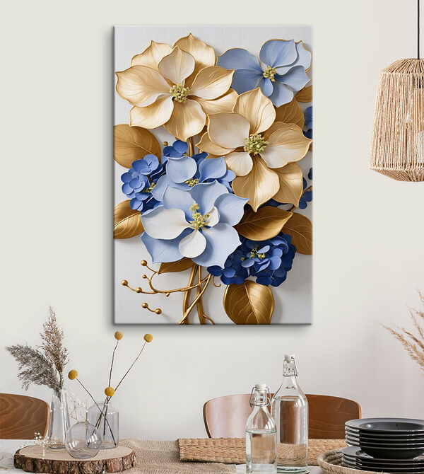 A group of blue and white flowers