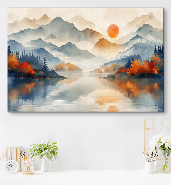 A landscape with mountains and water