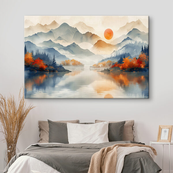 A landscape with mountains and water