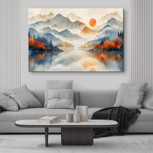 A landscape with mountains and water