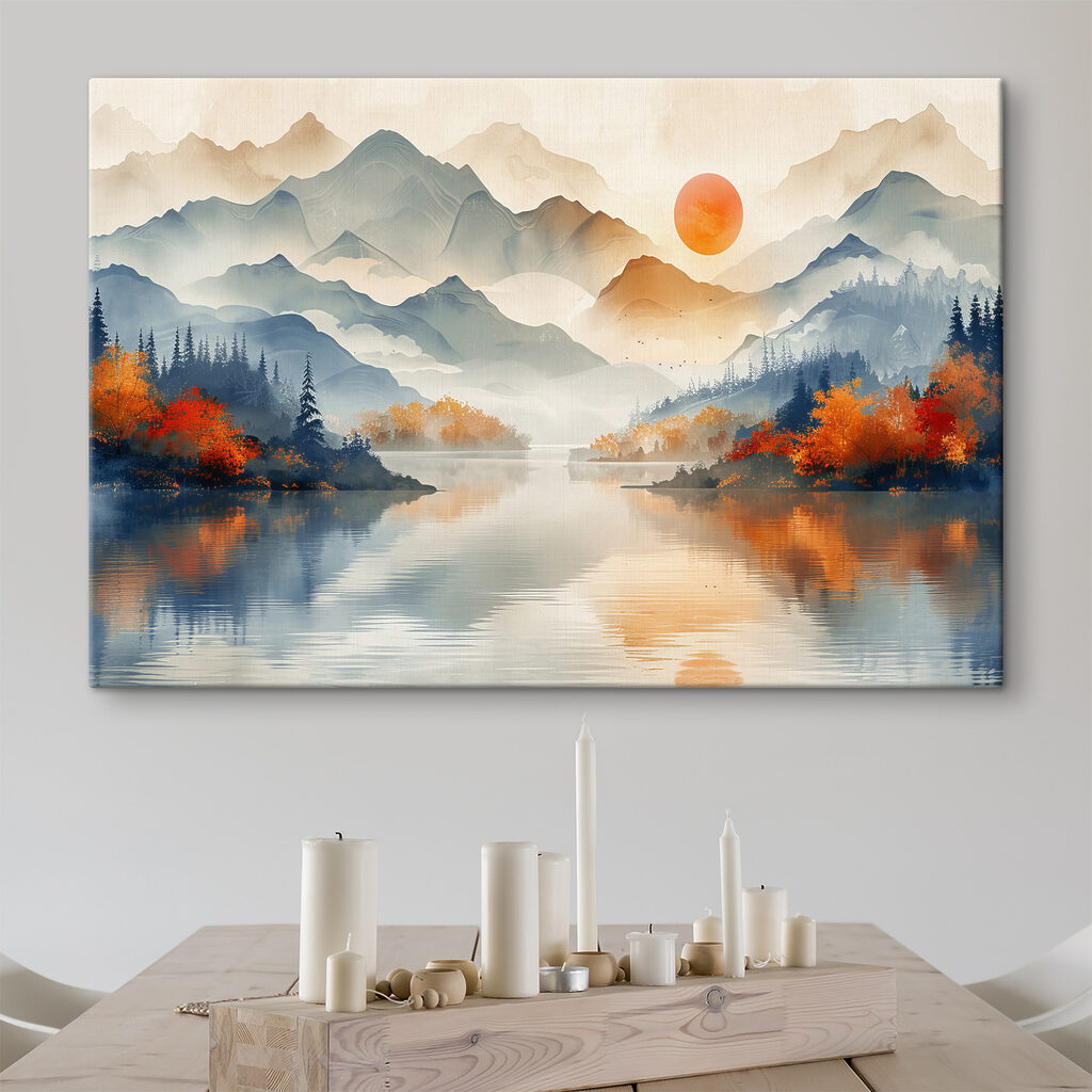 A landscape with mountains and water