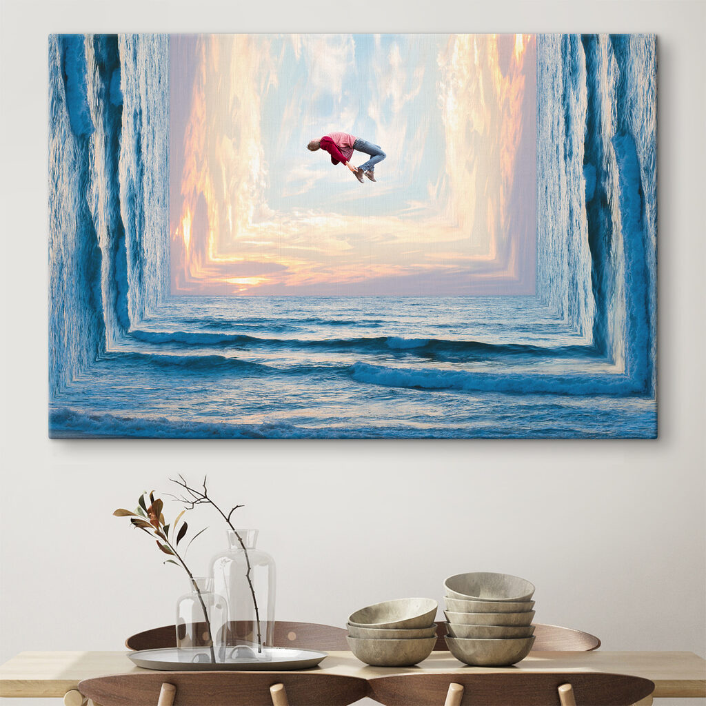 A man jumping in the air over water A man jumping in the air over water